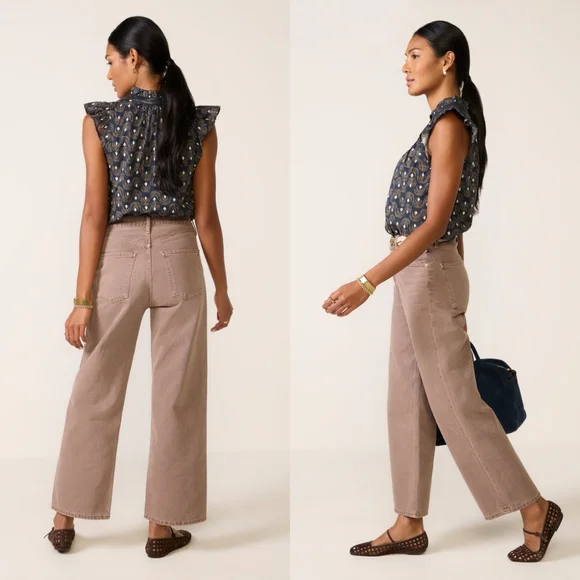 Agolde Ren Jeans Ceramic 27 Tan Brown Wide Leg High Rise Ankle Jean Copper Pants